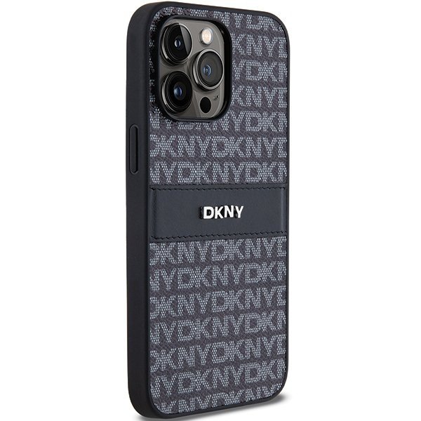 DKNY DKHCP14LPRTHSLK iPhone 14 Pro6.1&quot; czarny/black hardcase Leather Mono Stripe & Metal Logo