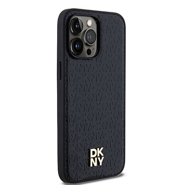 DKNY DKHMP14XPSHRPSK iPhone 14 Pro Max6.7&quot; czarny/black hardcase Leather Monogram Pattern Metal Logo MagSafe