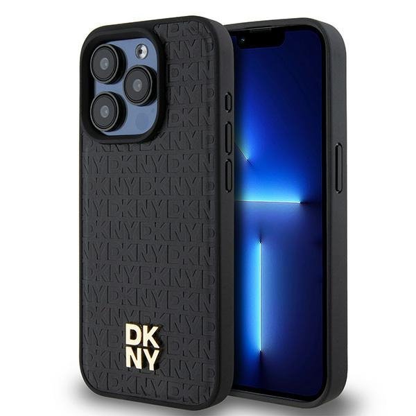 DKNY DKHMP15LPSHRPSK iPhone 15 Pro6.1&quot; czarny/black hardcase Leather Pattern Monogram Metal Logo MagSafe