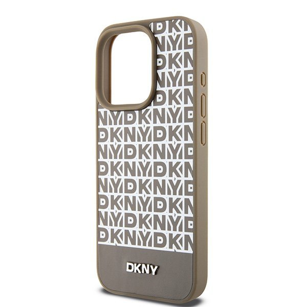DKNY DKHMP15LPSOSPW iPhone 15 Pro6.1&quot; brązowy/brown hardcase Leather Printed Pattern Metal Logo MagSafe