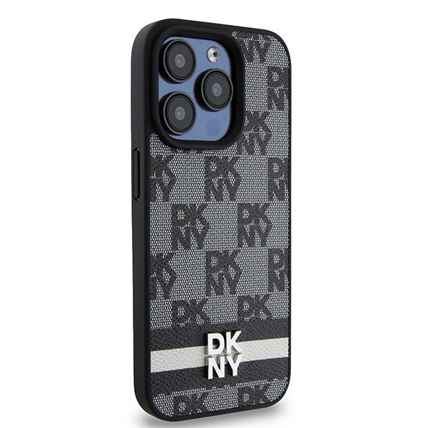 DKNY DKHCP15LPCPTSSK iPhone 15 Pro6.1&quot; czarny/black hardcase Leather Checkered Mono Pattern & Printed Stripes