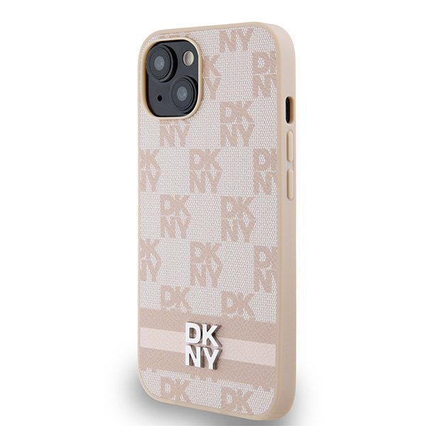 DKNY DKHCP15MPCPTSSP iPhone 15 Plus /14 Plus 6.7&quot; różowy/pink hardcase Leather Checkered Mono Pattern & Printed Stripes