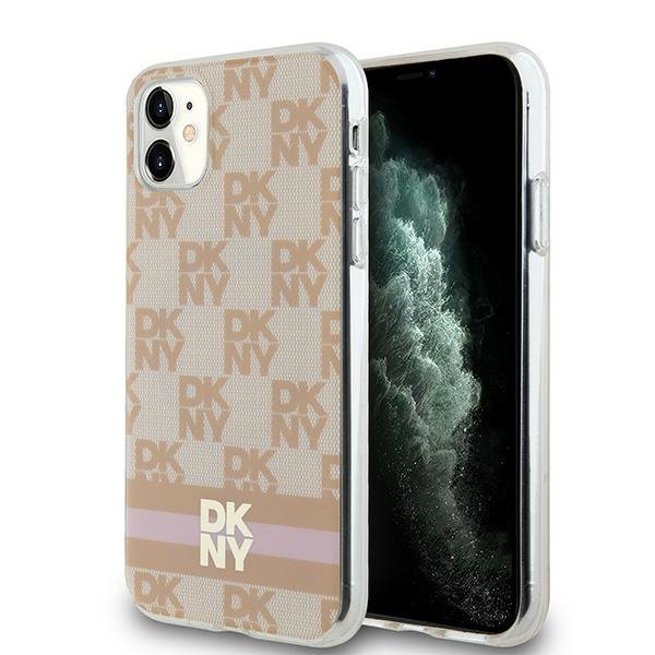 DKNY DKHMN61HCPTSP iPhone 11 / Xr6.1&quot; różowy/pink hardcase IML Checkered Mono Pattern & Printed Stripes MagSafe