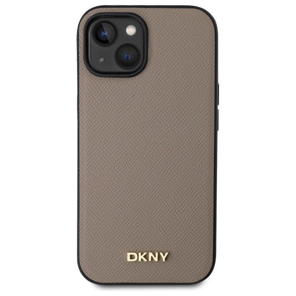 DKNY DKHMP15SPGHLME iPhone 15 6.1&quot;       beżowy/beige hardcase Grained Metal Logo MagSafe