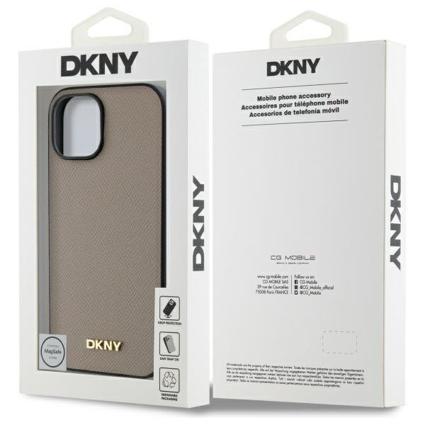 DKNY DKHMP15SPGHLME iPhone 15 6.1&quot;       beżowy/beige hardcase Grained Metal Logo MagSafe