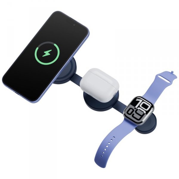 Ładowarka indukcyjna Bazic GoMag Trio 2  3w1 15W magnetyczna do iPhone/Watch/AirPods niebieski