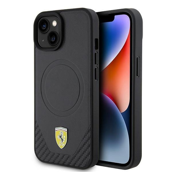 Ferrari FEHMP15SPTEK iPhone 15 / 14 / 13 6.1&quot; czarny/black hardcase Carbon Metal Logo MagSafe