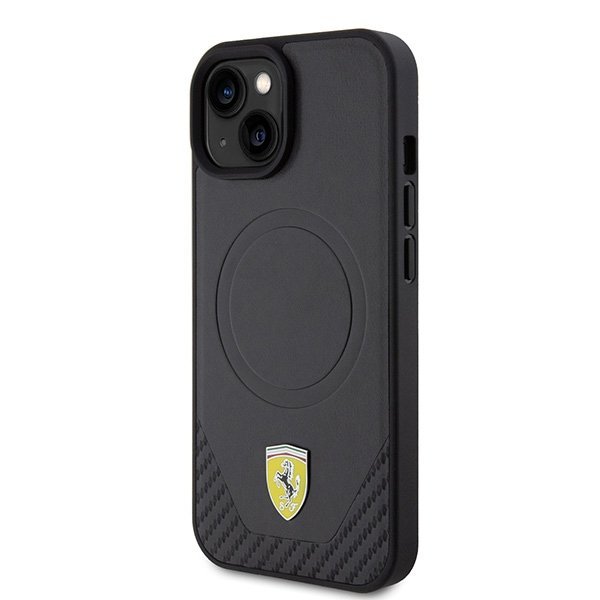 Ferrari FEHMP15SPTEK iPhone 15 / 14 / 13 6.1&quot; czarny/black hardcase Carbon Metal Logo MagSafe