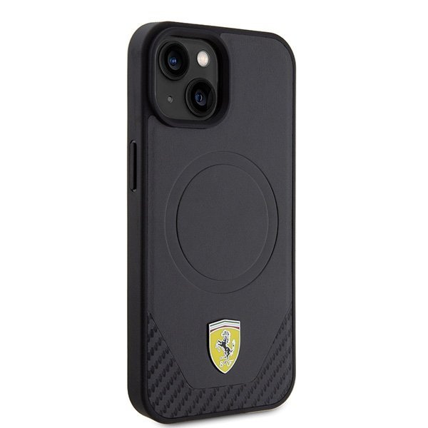 Ferrari FEHMP15SPTEK iPhone 15 / 14 / 13 6.1&quot; czarny/black hardcase Carbon Metal Logo MagSafe
