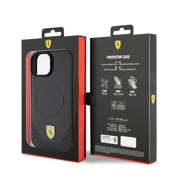Ferrari FEHMP15SPTEK iPhone 15 / 14 / 13 6.1&quot; czarny/black hardcase Carbon Metal Logo MagSafe