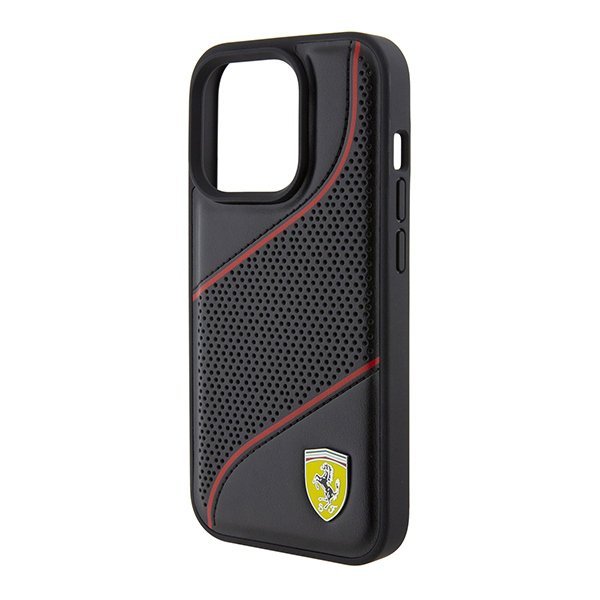 Ferrari FEHCP15LPWAK iPhone 15 Pro 6.1&quot; czarny/black hardcase Perforated Waves Metal Logo