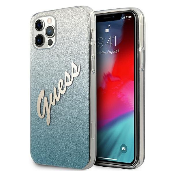 Guess GUHCP12MPCUGLSBL iPhone 12/12 Pro6,1&quot; niebieski/blue hardcase Glitter Gradient Script