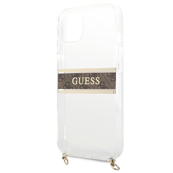 Guess GUHCP13SKC4GBGO iPhone 13 mini5,4&quot; Transparent hardcase 4G Brown Strap Gold Chain