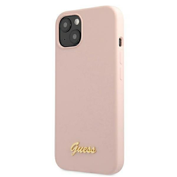 Guess GUHMP13MLSLMGLP iPhone 13 / 14 /15 6.1&quot; jasnoróżowy/light pink hardcase Silicone Script Gold Logo Magsafe