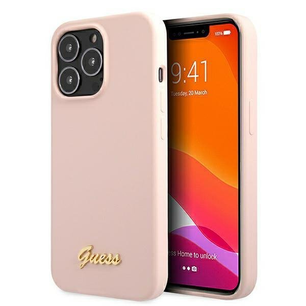 Guess GUHMP13XLSLMGLP iPhone 13 Pro Max 6,7&quot; jasnoróżowy/light pink hardcase Silicone Script Gold Logo Magsafe