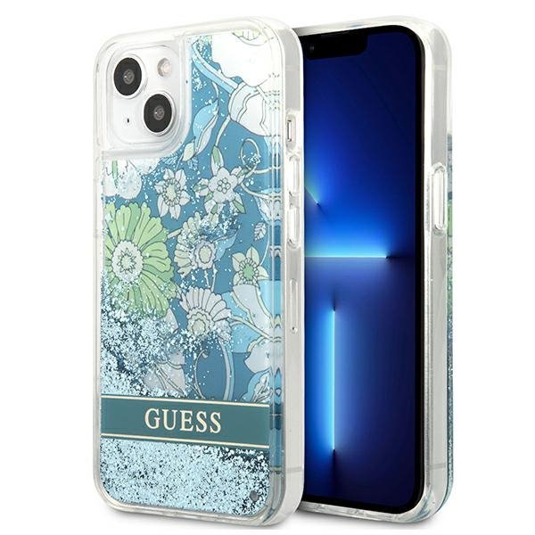 Guess GUHCP13MLFLSN iPhone 13 / 14 / 15 6.1&quot; zielony/green hardcase Flower Liquid Glitter