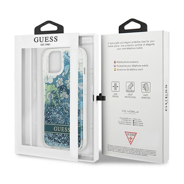 Guess GUHCP13MLFLSN iPhone 13 / 14 / 15 6.1&quot; zielony/green hardcase Flower Liquid Glitter