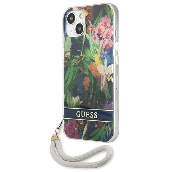 Guess GUHCP13SHFLSB iPhone 13 mini 5,4&quot;niebieski/blue hardcase Flower Strap