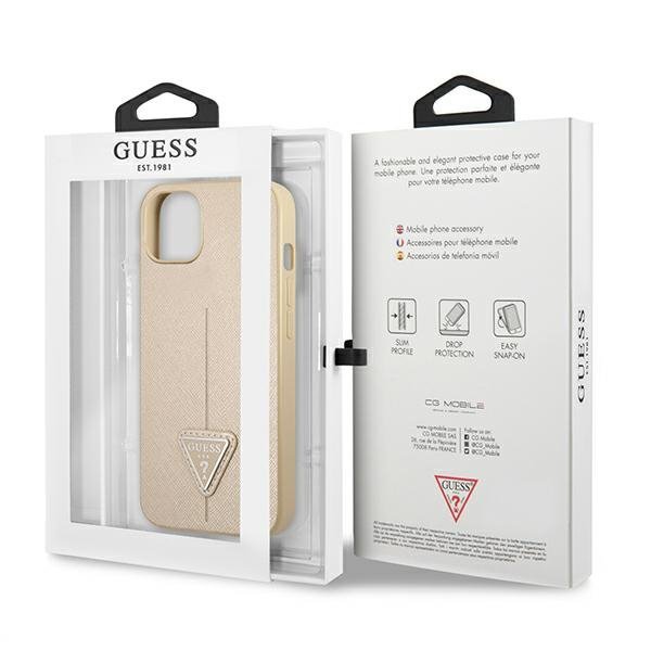 Guess GUHCP13SPSATLE iPhone 13 mini5,4&quot; beżowy/beige hardcase SaffianoTriangle Logo