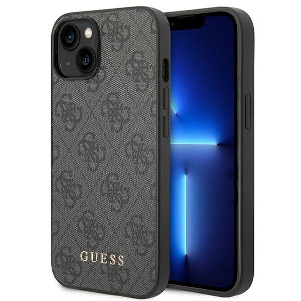 Guess GUHCP14SG4GFGR iPhone 14 / 15 / 13 6.1&quot; szary/grey hard case 4G Metal Gold Logo