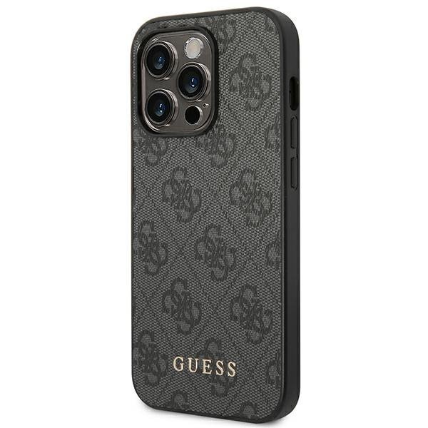 Guess GUHCP14LG4GFGR iPhone 14 Pro 6,1&quot; szary/grey hard case 4G Metal Gold Logo