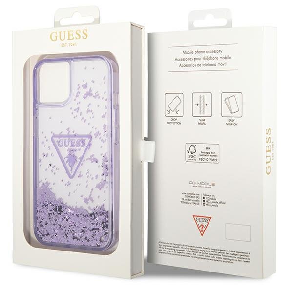 Guess GUHCP14MLFCTPU iPhone 14 Plus / 15 Plus 6.7&quot; fioletowy/purple hardcase Liquid Glitter Palm Collection