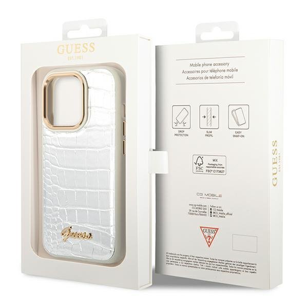 Guess GUHCP14LHGCRHS iPhone 14 Pro 6,1&quot; srebrny/silver hardcase Croco Collection