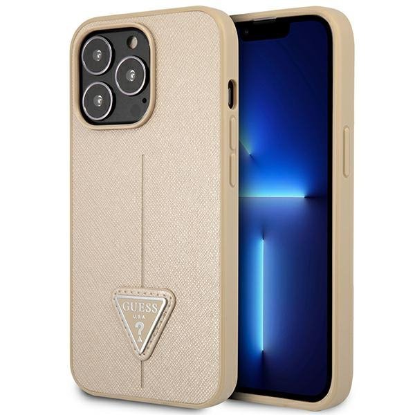 Guess GUHCP14XPSATLE iPhone 14 Pro Max 6,7&quot; beżowy/beige hardcase SaffianoTriangle Logo