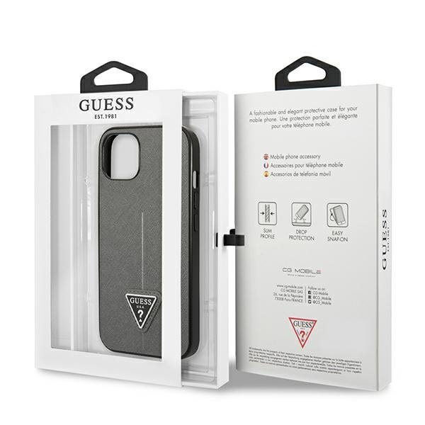 Guess GUHCP14SPSATLG iPhone 14 / 15 / 13 6.1&quot; srebrny/silver hardcase SaffianoTriangle Logo