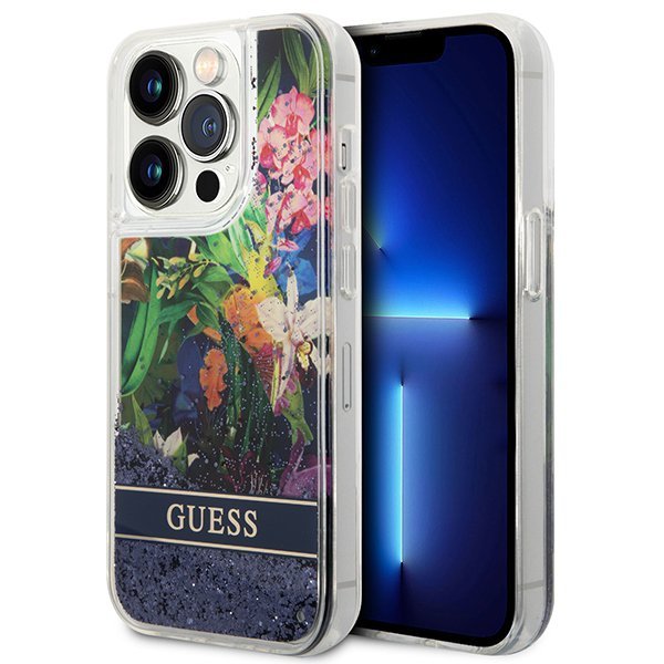 Guess GUHCP14LLFLSB iPhone 14 Pro 6,1&quot; niebieski/blue hardcase Flower Liquid Glitter