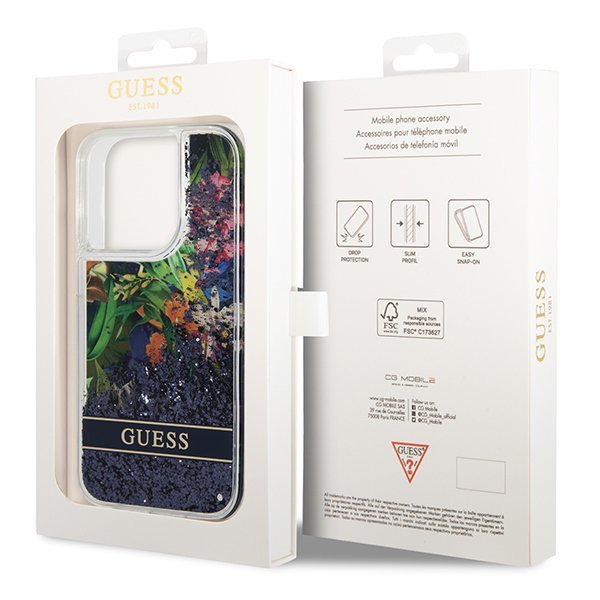 Guess GUHCP14LLFLSB iPhone 14 Pro 6,1&quot; niebieski/blue hardcase Flower Liquid Glitter