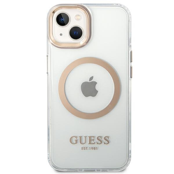 Guess GUHMP14MHTRMD iPhone 14 Plus / 15 Plus 6.7&quot; złoty/gold hard case Metal Outline Magsafe
