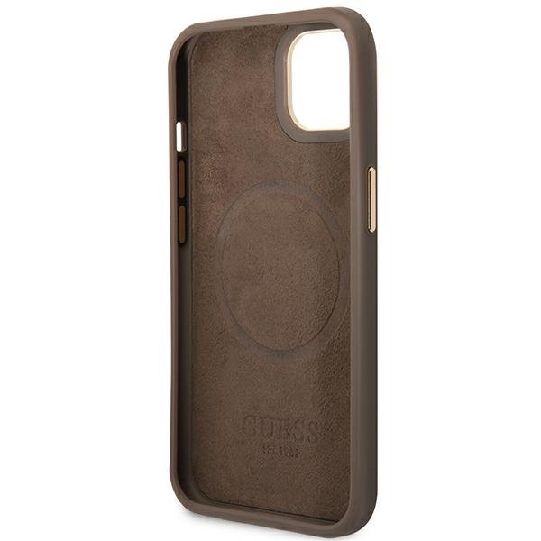 Guess GUHMP14MU4GPRW iPhone 14 Plus / 15 Plus 6.7&quot; brązowy/brown hard case 4G Logo Plate MagSafe