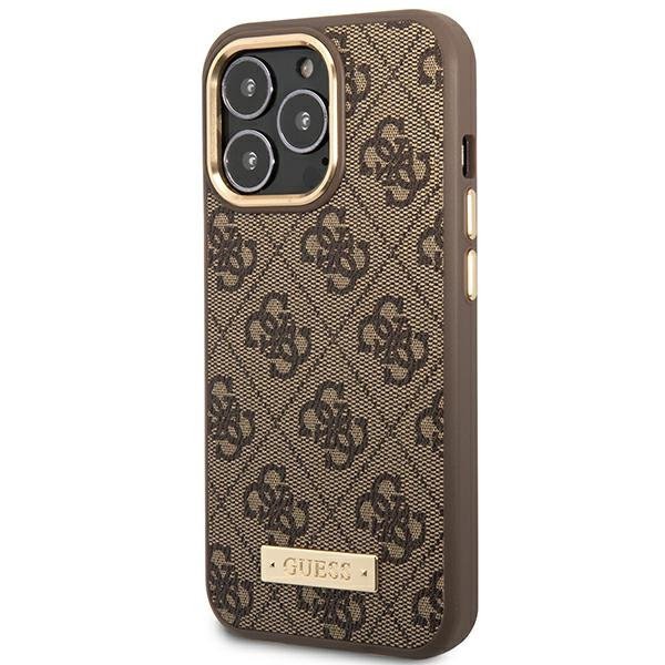 Guess GUHMP14LU4GPRW iPhone 14 Pro 6,1&quot; brązowy/brown hard case 4G Logo Plate MagSafe