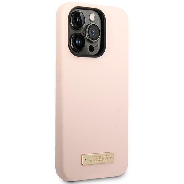 Guess GUHMP14XSBPLP iPhone 14 Pro Max6,7&quot; różowy/pink hard case Silicone Logo Plate MagSafe