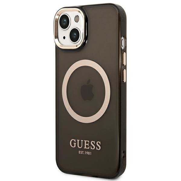 Guess GUHMP14MHTCMK iPhone 14 Plus / 15 Plus 6.7&quot; czarny/black hard case Gold Outline Translucent MagSafe
