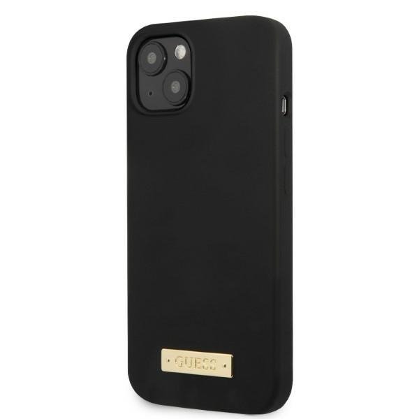 Guess GUHMP13MSPLK iPhone 13 / 14 / 15 6.1&quot; czarny/black hard case Silicone Logo Plate MagSafe