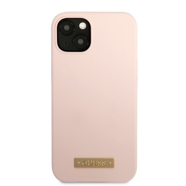 Guess GUHMP13MSBPLP iPhone 13 / 14 / 15 6.1&quot; różowy/pink hard case Silicone Logo Plate MagSafe