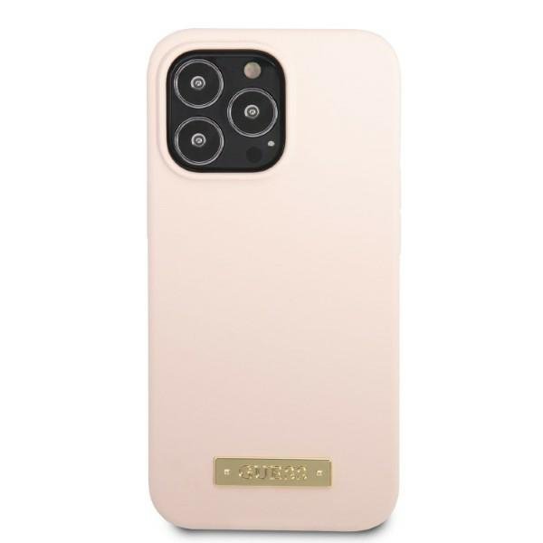 Guess GUHMP13XSPLP iPhone 13 Pro Max 6,7&quot; różowy/pink hard case Silicone Logo Plate MagSafe