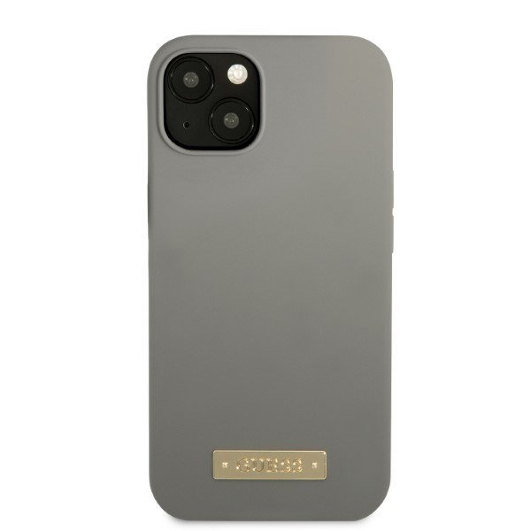 Guess GUHMP13MSPLG iPhone 13 / 14 / 15 6.1&quot; szary/grey hard case Silicone Logo Plate MagSafe