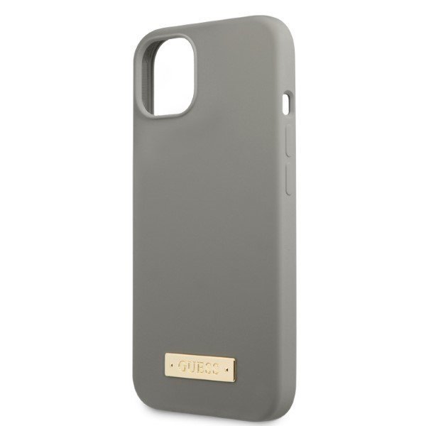 Guess GUHMP13MSPLG iPhone 13 / 14 / 15 6.1&quot; szary/grey hard case Silicone Logo Plate MagSafe