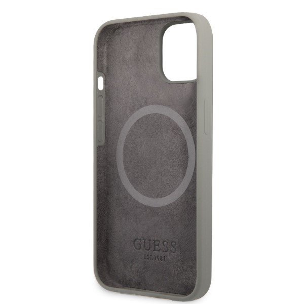 Guess GUHMP13MSPLG iPhone 13 / 14 / 15 6.1&quot; szary/grey hard case Silicone Logo Plate MagSafe