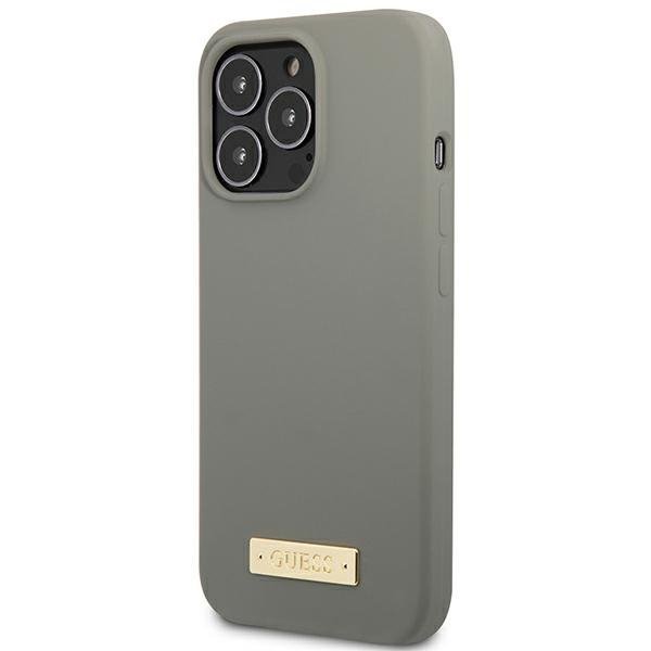 Guess GUHMP13LSPLG iPhone 13 Pro / 13 6,1&quot; szary/grey hard case Silicone Logo Plate MagSafe