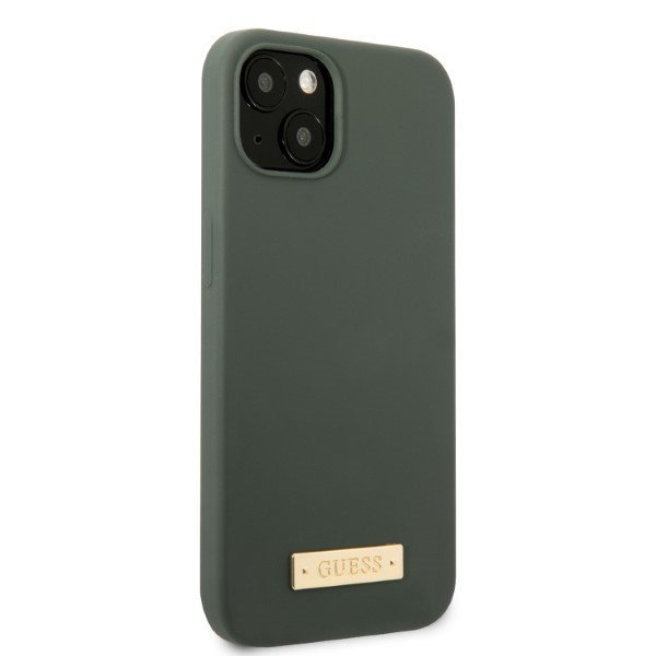 Guess GUHMP13MSBPLA iPhone 13 / 14 / 15 6.1&quot; zielony/khaki hard case Silicone Logo Plate MagSafe