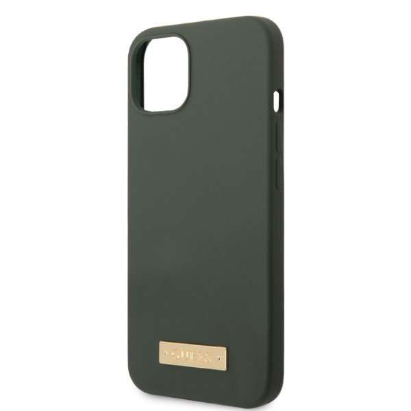 Guess GUHMP13MSBPLA iPhone 13 / 14 / 15 6.1&quot; zielony/khaki hard case Silicone Logo Plate MagSafe