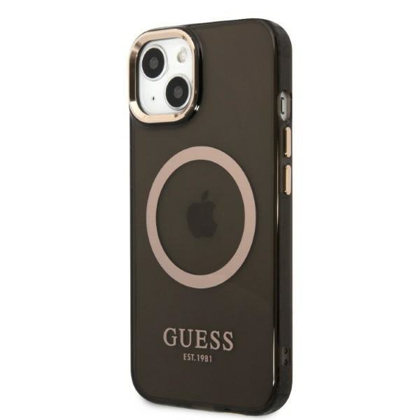 Guess GUHMP13MHTCMK iPhone 13 / 14 / 15 6.1&quot; czarny/black hard case Gold Outline Translucent MagSafe