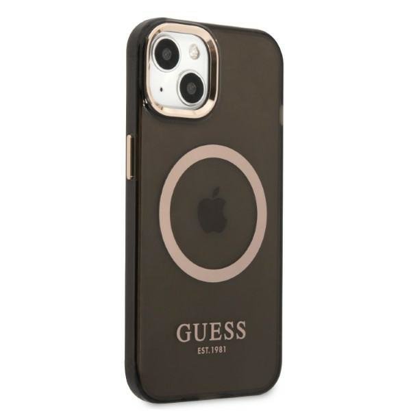 Guess GUHMP13MHTCMK iPhone 13 / 14 / 15 6.1&quot; czarny/black hard case Gold Outline Translucent MagSafe