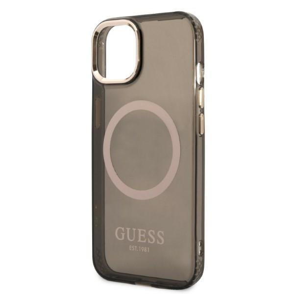 Guess GUHMP13MHTCMK iPhone 13 / 14 / 15 6.1&quot; czarny/black hard case Gold Outline Translucent MagSafe