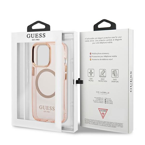 Guess GUHMP13LHTCMP iPhone 13 Pro / 13 6,1&quot; różowy/pink hard case Gold Outline Translucent MagSafe