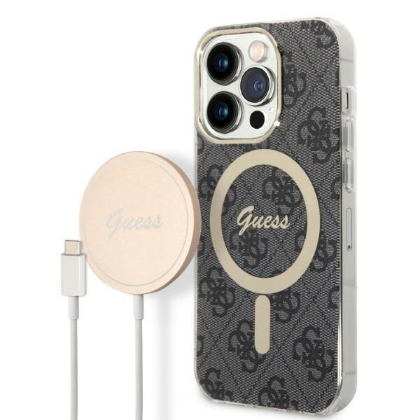 Zestaw Guess GUBPP14XH4EACSK Case+ Charger iPhone 14 Pro Max 6,7&quot; czarny/black hard case 4G Print MagSafe